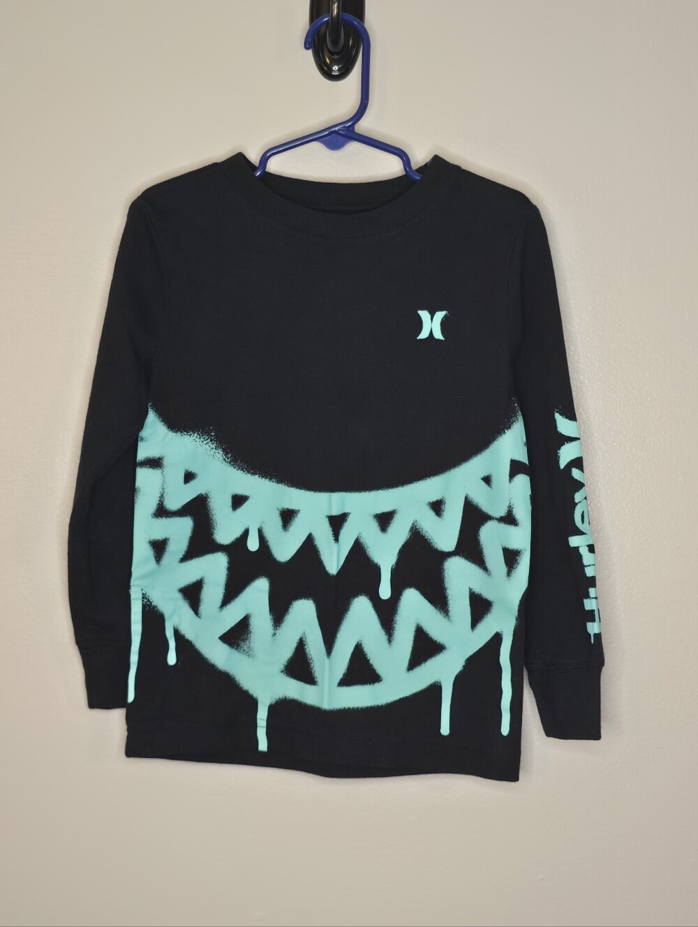 Hurley Black Long-Sleeve Tee with Teal Drip Graphic